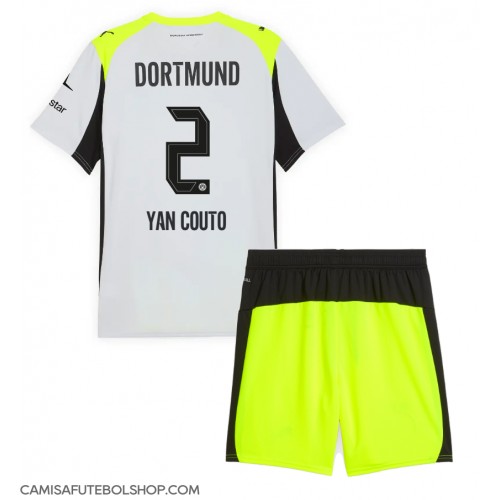 Camisa de time de futebol Borussia Dortmund Yan Couto #2 Replicas 2º Equipamento Infantil 2025-26 Manga Curta (+ Calças curtas)
